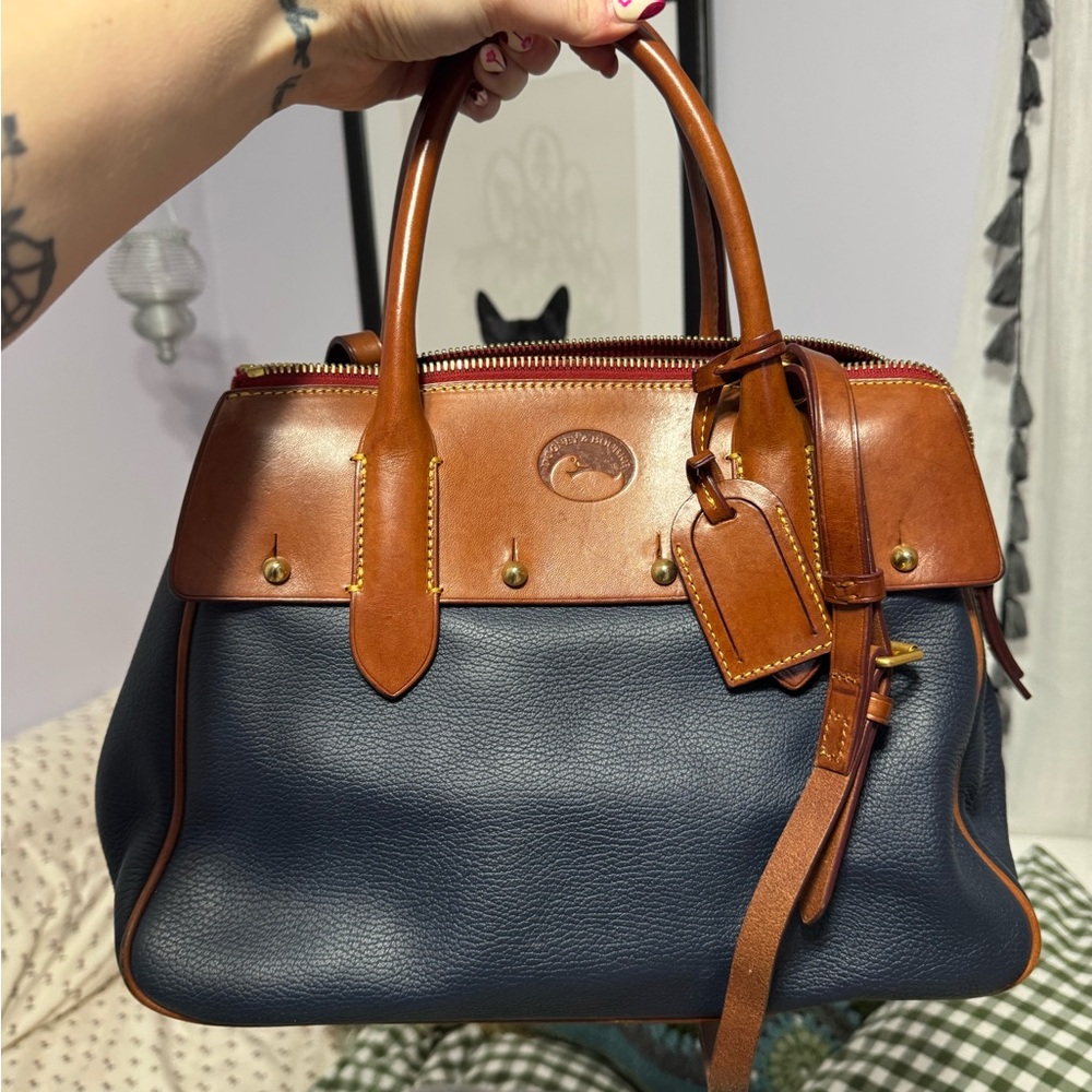 Dooney & Bourke Blue and Tan Leather Satchel